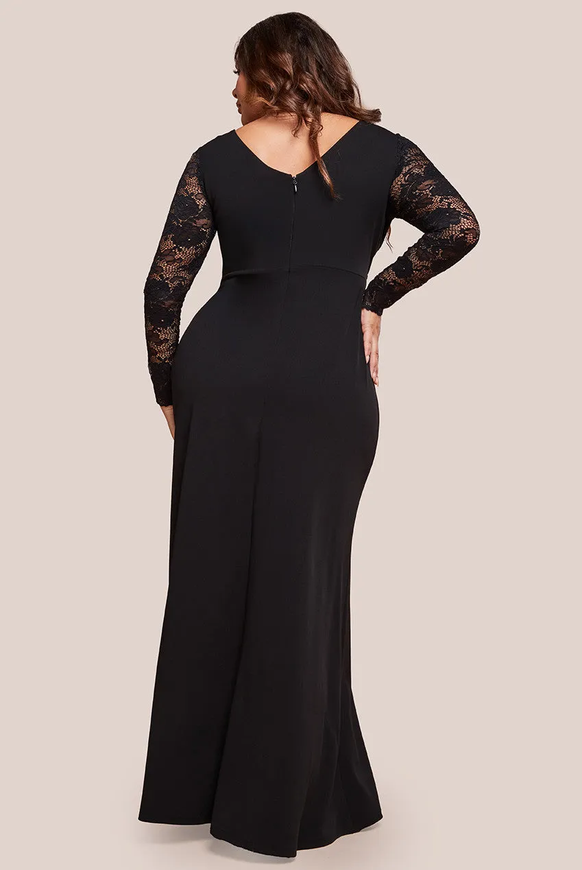 Goddiva Plus Scuba & Lace Wrap Maxi Dress