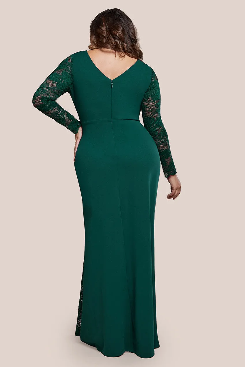 Goddiva Plus Scuba & Lace Wrap Maxi Dress