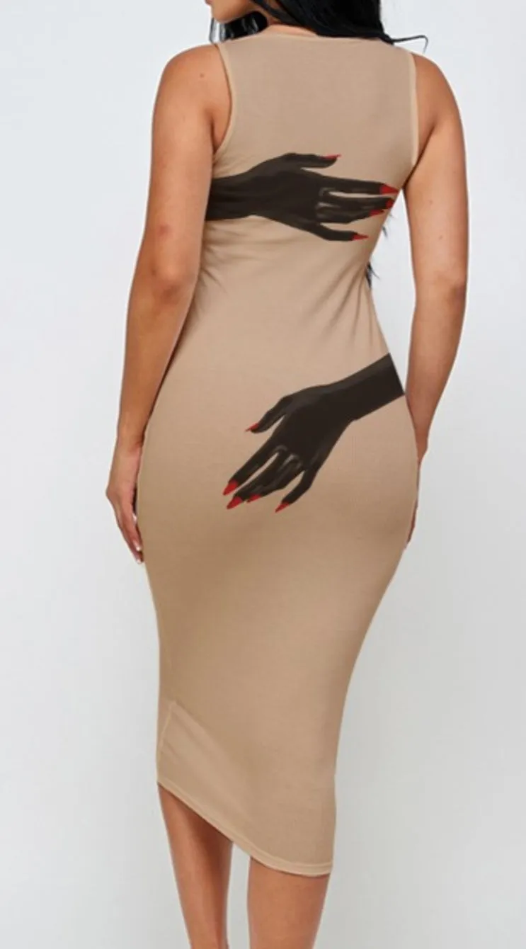 Hands Print Midi Dress