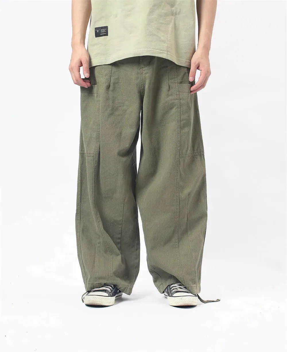 Herringbone Twill Wide-Leg Cargo Pants