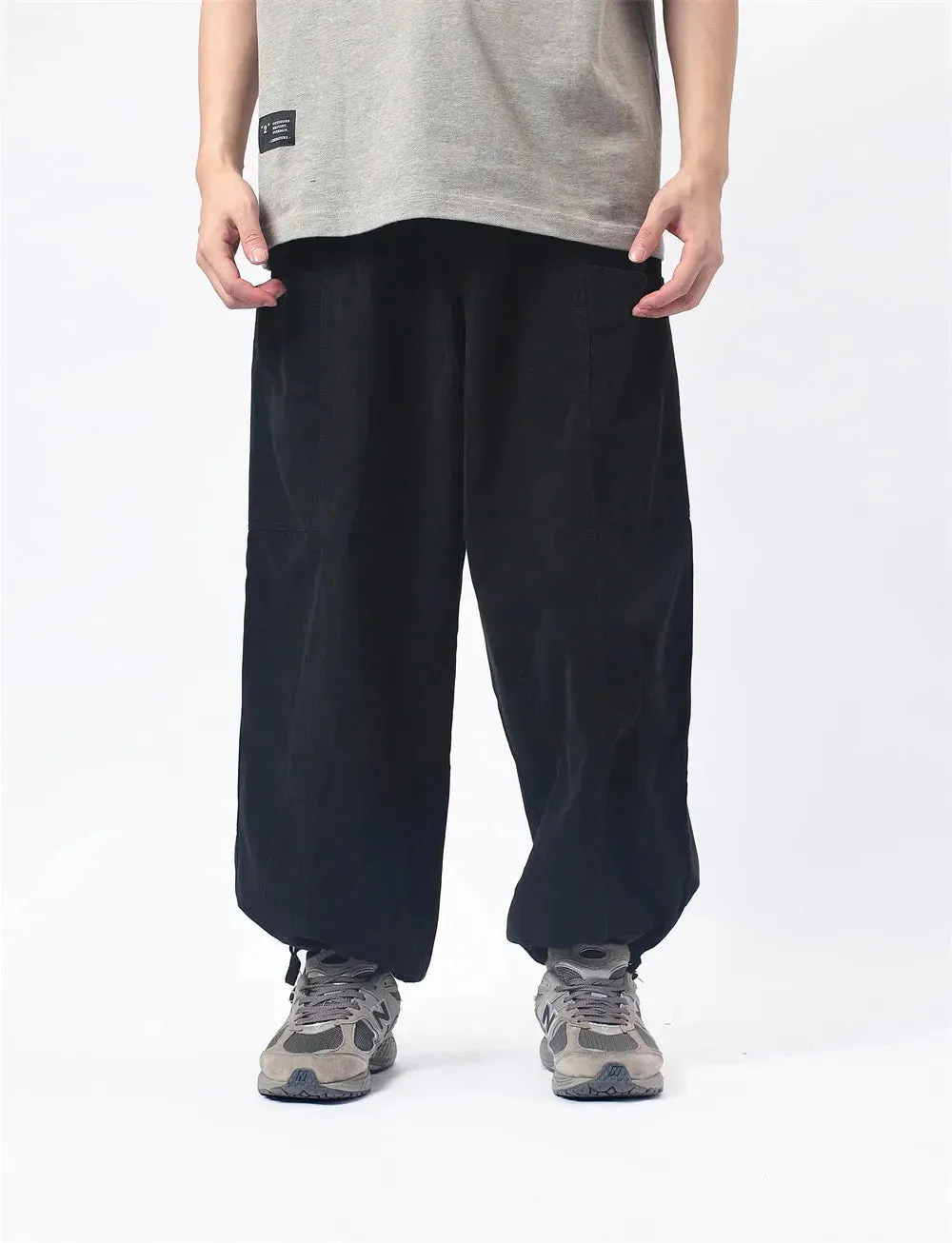 Herringbone Twill Wide-Leg Cargo Pants