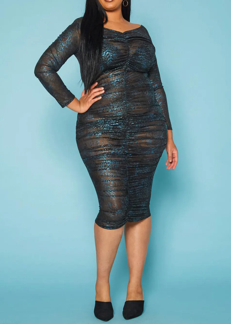 Hi Curvy Plus Size Women Leopard Print Mesh Bodycon Dress