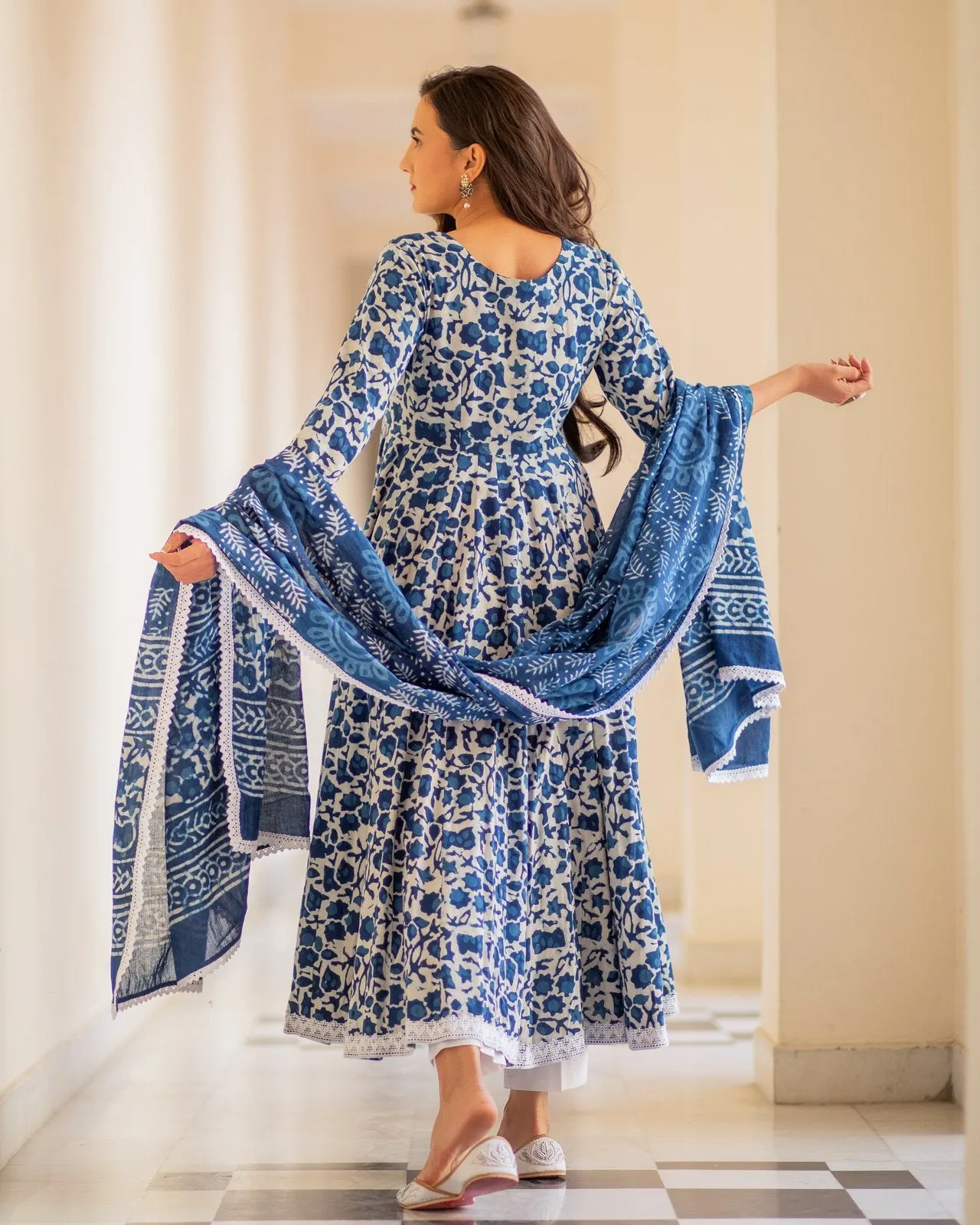 Indigo Dabu Print Cotton Dress Set