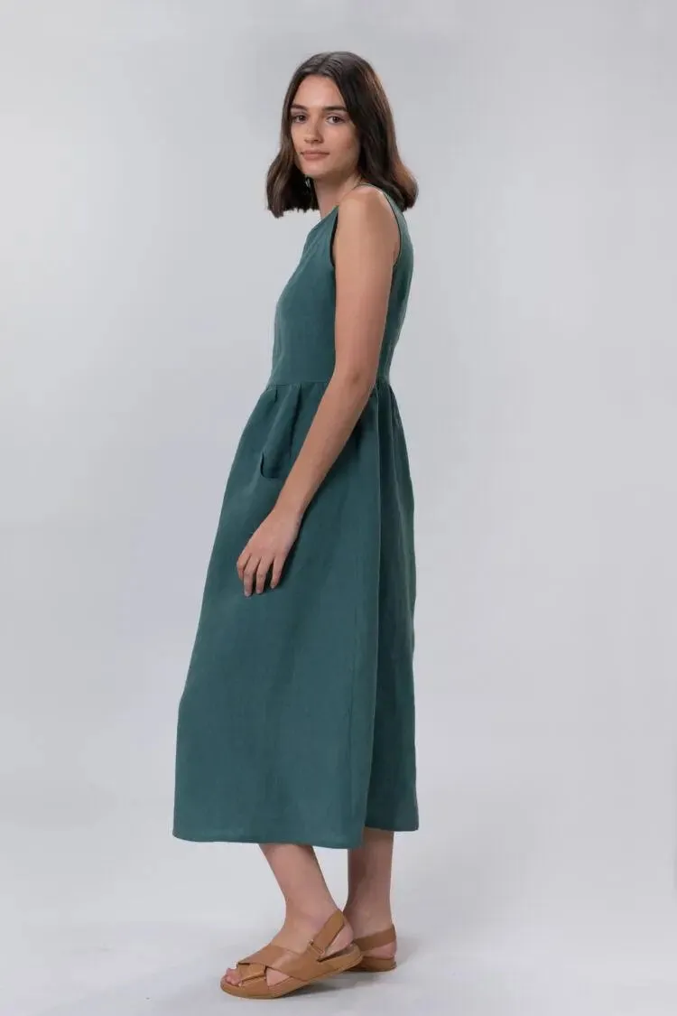 Jane Dress in Jade Linen by Wilga Clothing