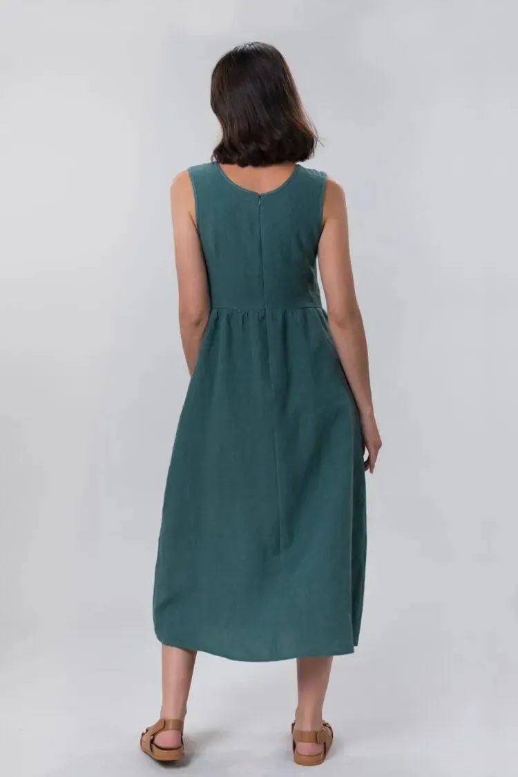 Jane Dress in Jade Linen by Wilga Clothing