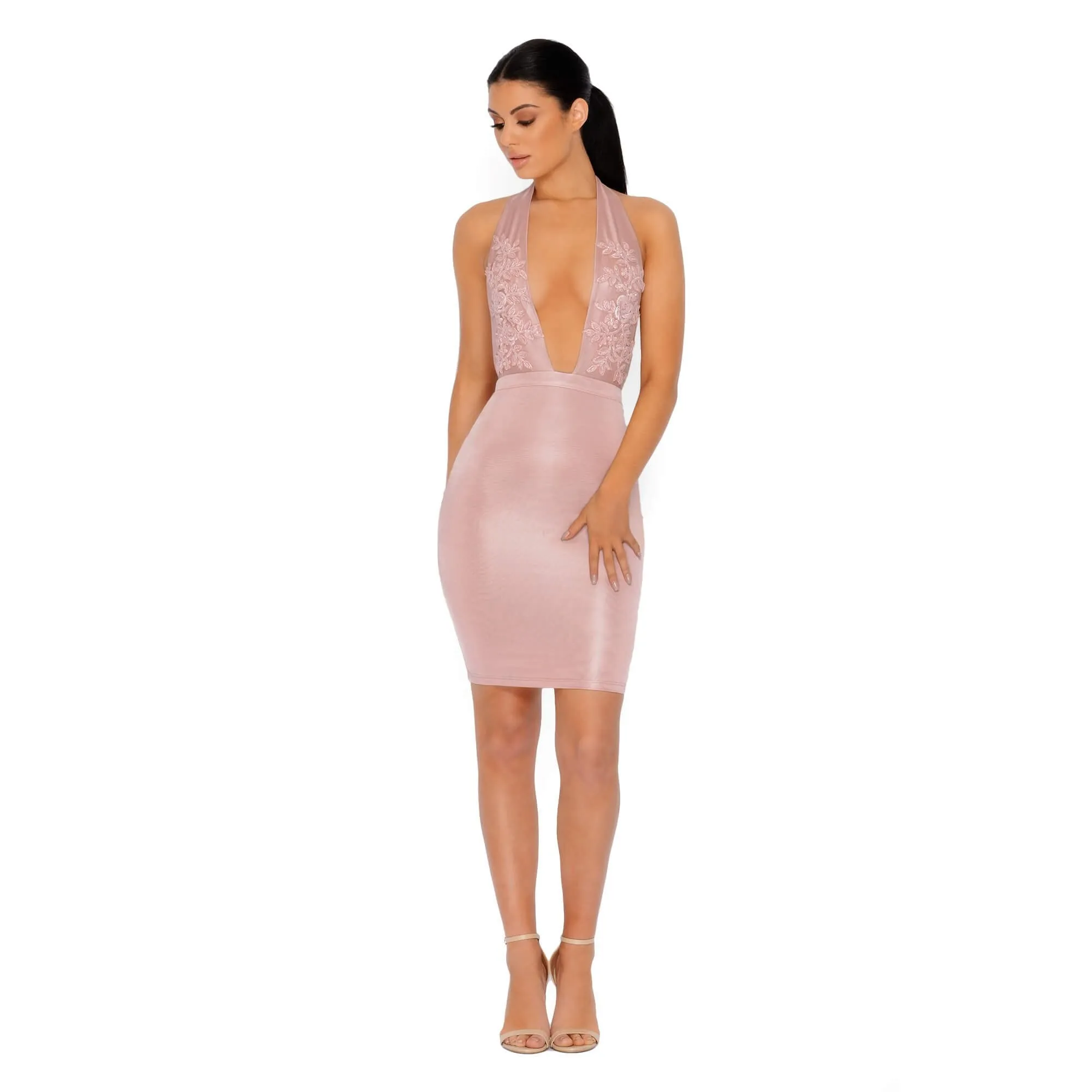 Just Bead It Satin Mini Dress in Mauve