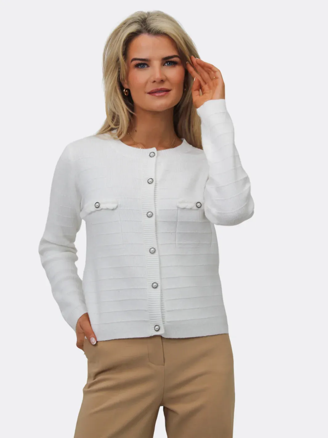 Kate And Pippa Zuki Short Cardigan with Pearl buttons. Red White or Black