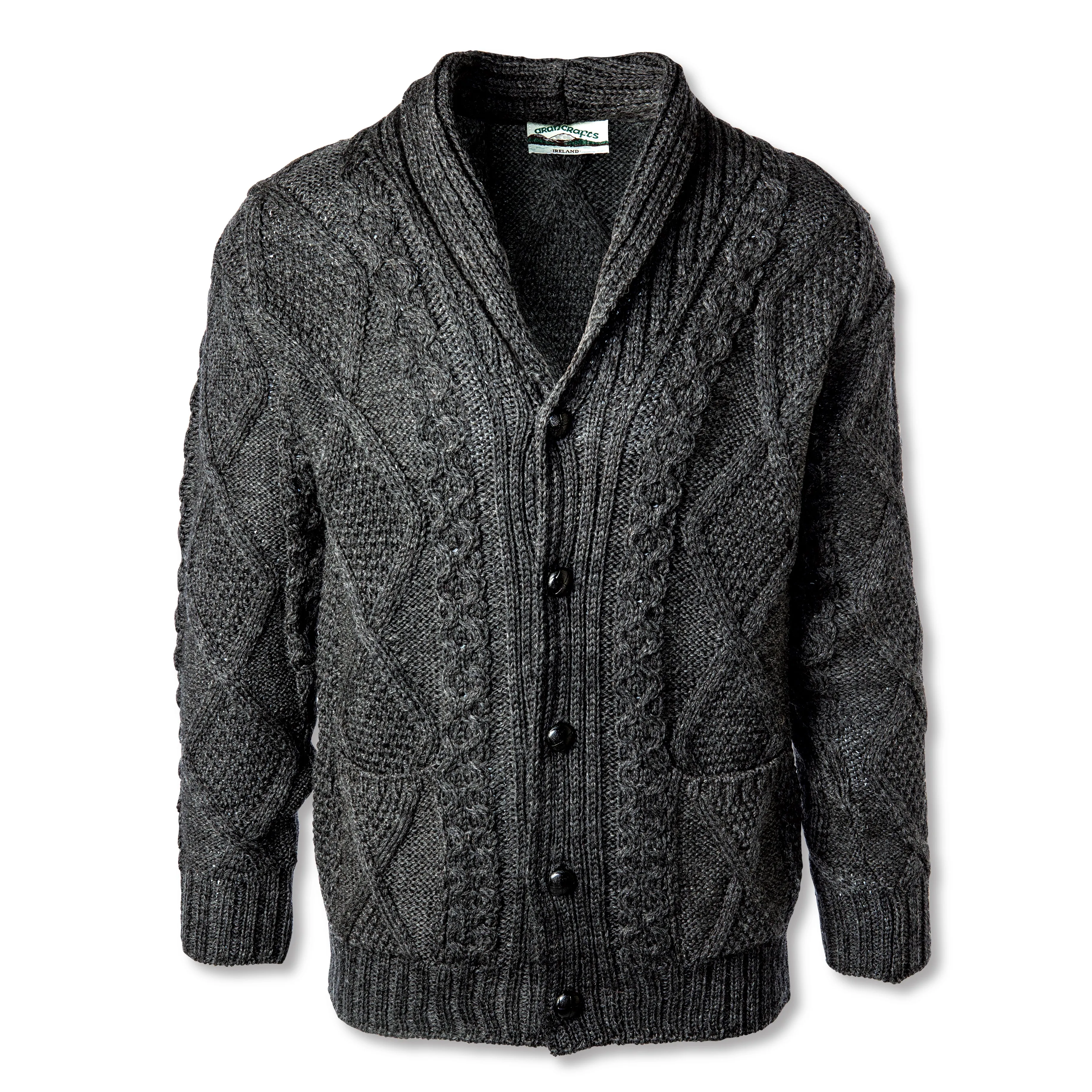 Kerry Shawl Collar Button Knit Cardigan- Charcoal