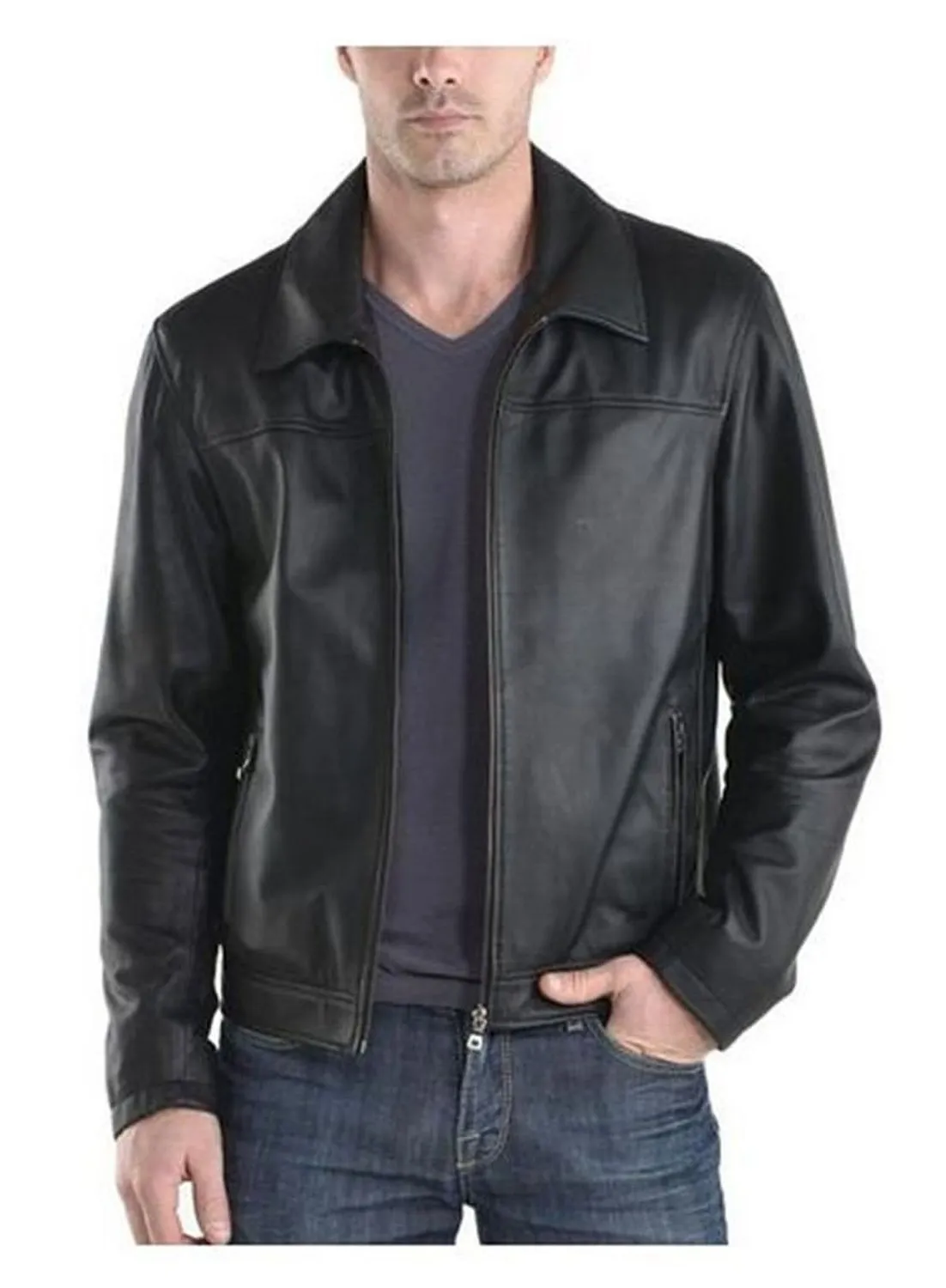 Leather Jackets Hub Mens Genuine Lambskin Leather Jacket (Black, Aviator Jacket) - 1501514