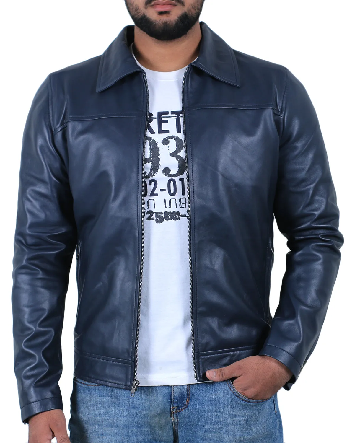 Leather Jackets Hub Mens Genuine Lambskin Leather Jacket (Black, Aviator Jacket) - 1501514