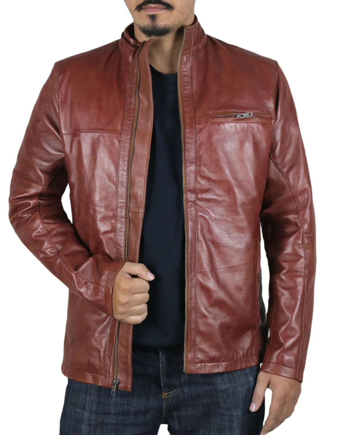 Leather Jackets Hub Mens Genuine Lambskin Leather Jacket (Black, Classic Jacket) - 1501135