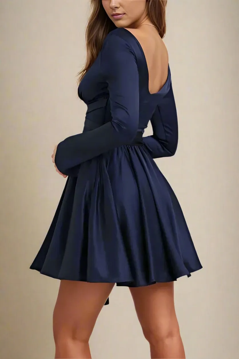 Lily Long Sleeve Bodycon Mini Dress - Navy Blue