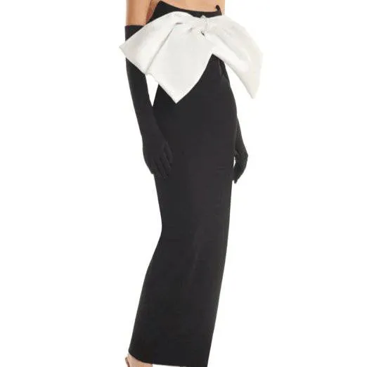 Lizandra Strapless Big Bow Embellished Side Slit Maxi Dress