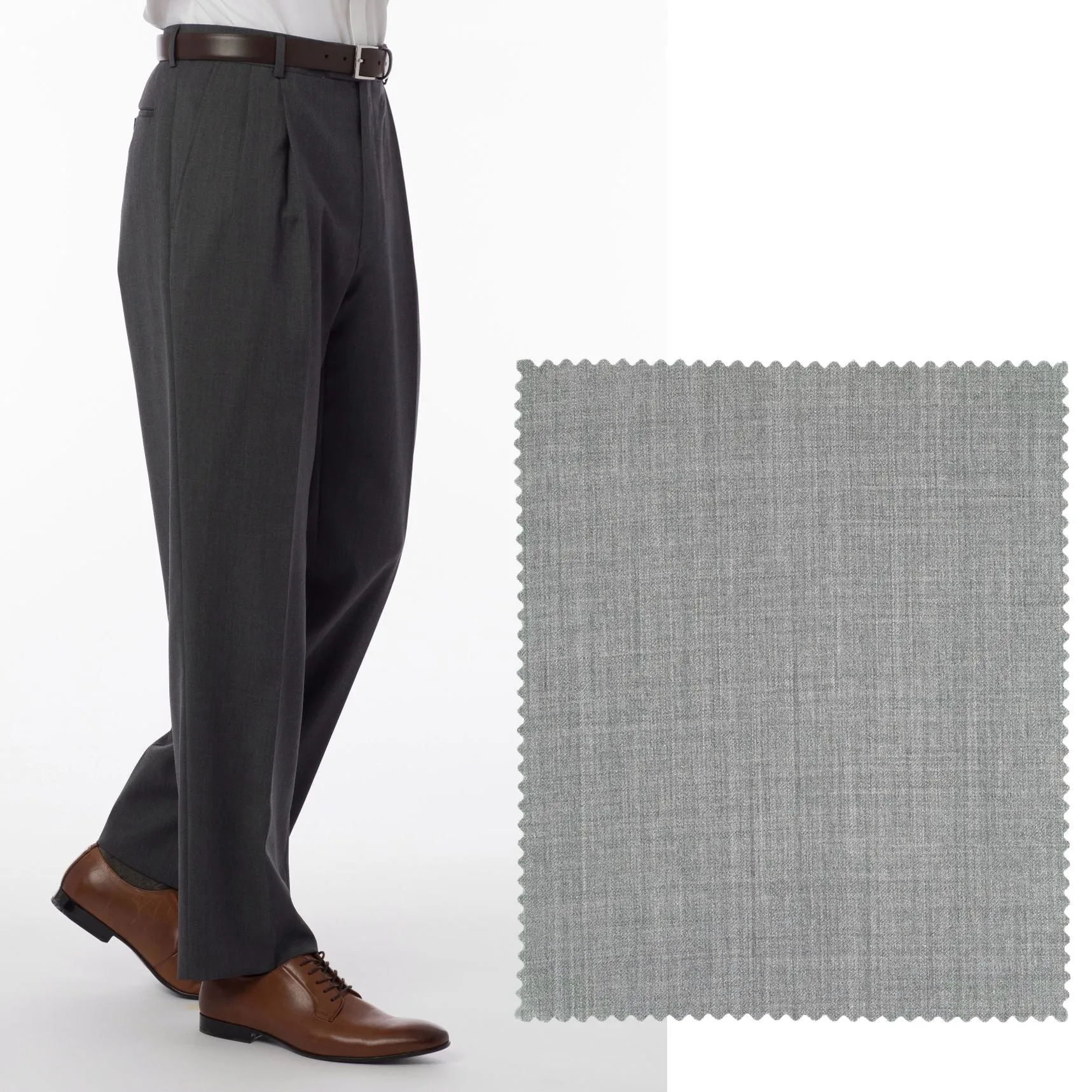 LONG FIT Super 120s Wool Gabardine Comfort-EZE Trouser in Pearl Grey (Manchester Pleated Model) by Ballin