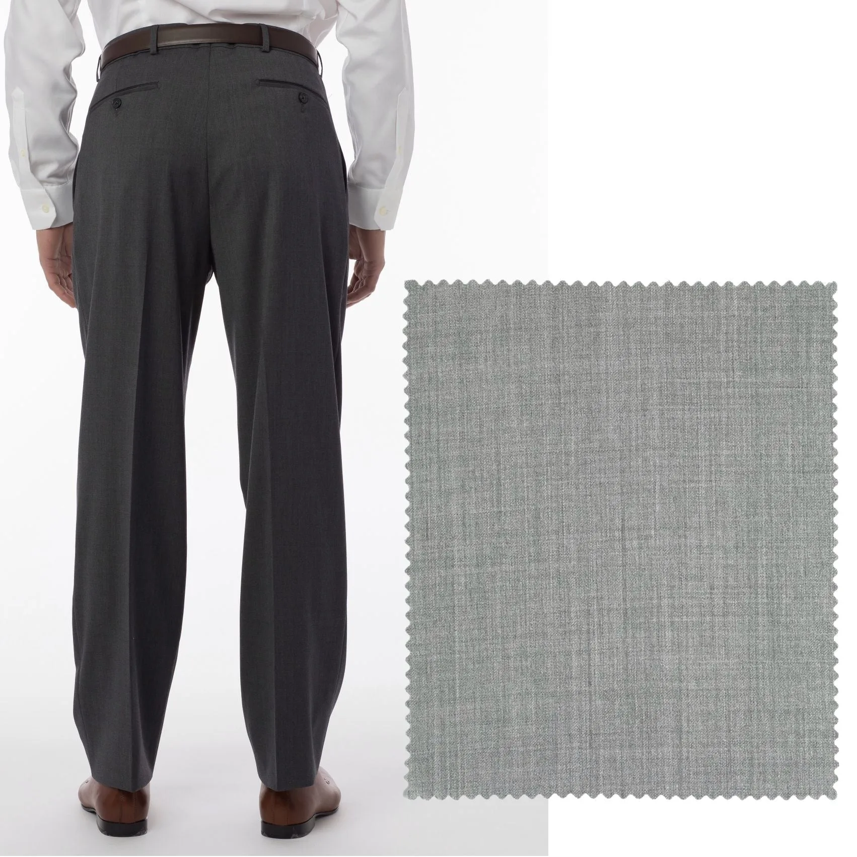 LONG FIT Super 120s Wool Gabardine Comfort-EZE Trouser in Pearl Grey (Manchester Pleated Model) by Ballin