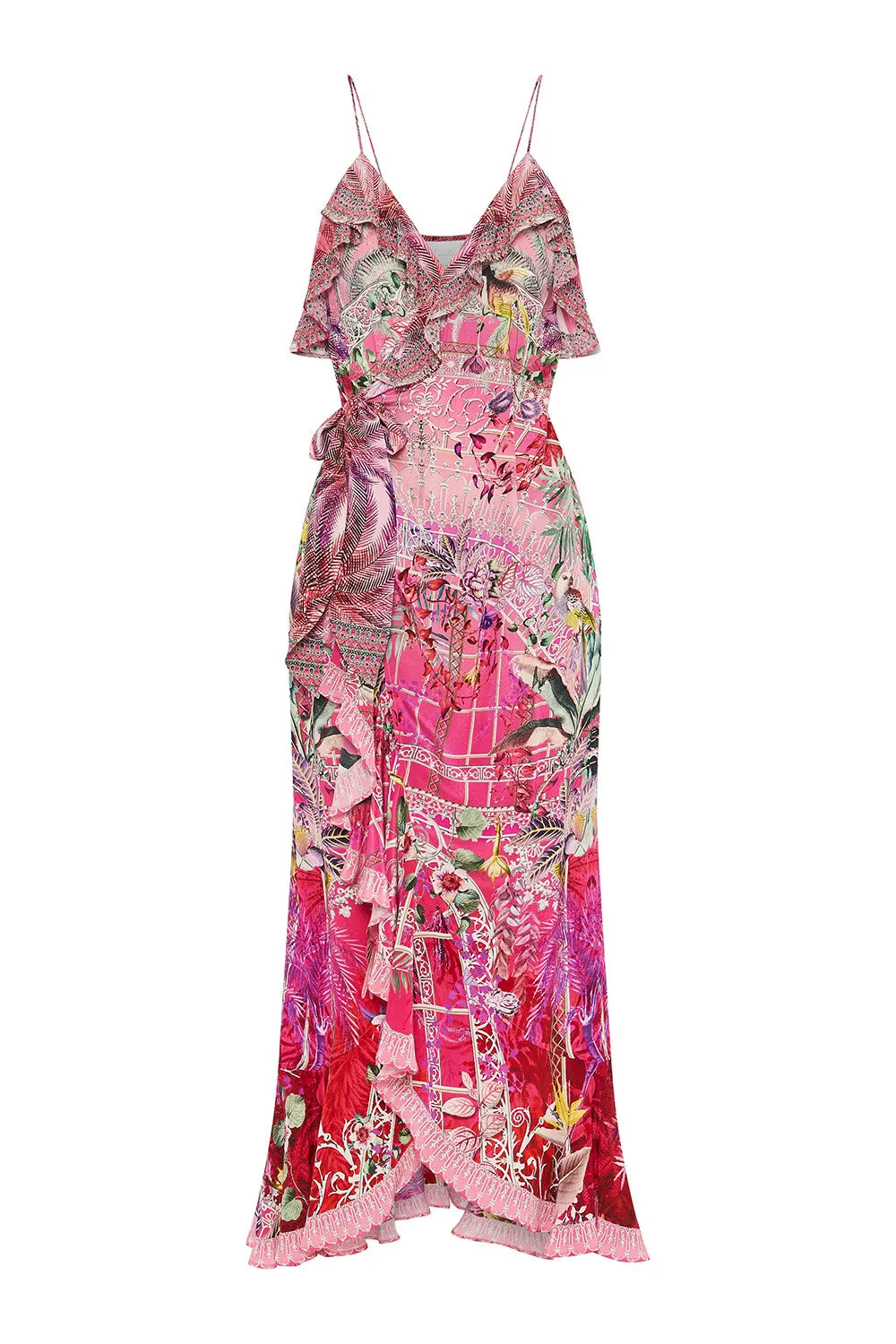 LONG WRAP DRESS WITH FRILL GLASSHOUSE ROMANCE