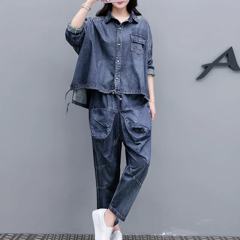 Loose Denim Pants Two-piece