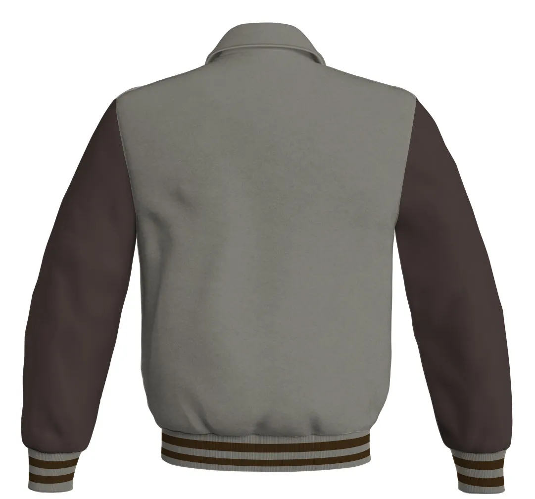 Luxury Bomber Classic Jacket Gray Body and Brown Leather Sleeves