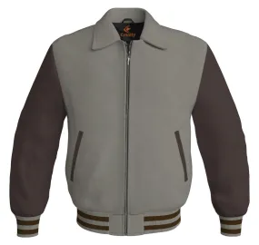 Luxury Bomber Classic Jacket Gray Body and Brown Leather Sleeves