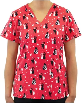 Maevn Women's V-Neck Print Scrub Top 1767 FVF Furever Friends <br> Sizes XS to XL