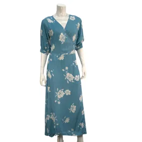 Marina & Company Blue & White Floral Wrap Dress