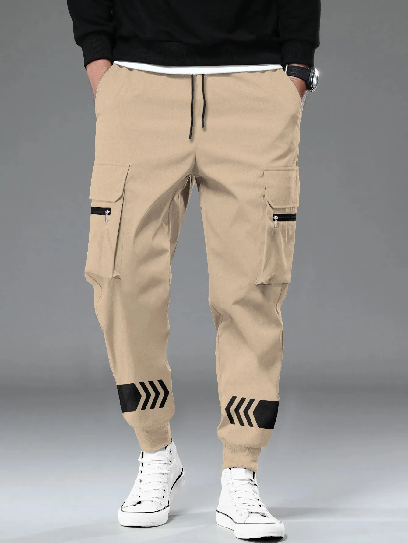 Men Beige Printed Cargo Jogger