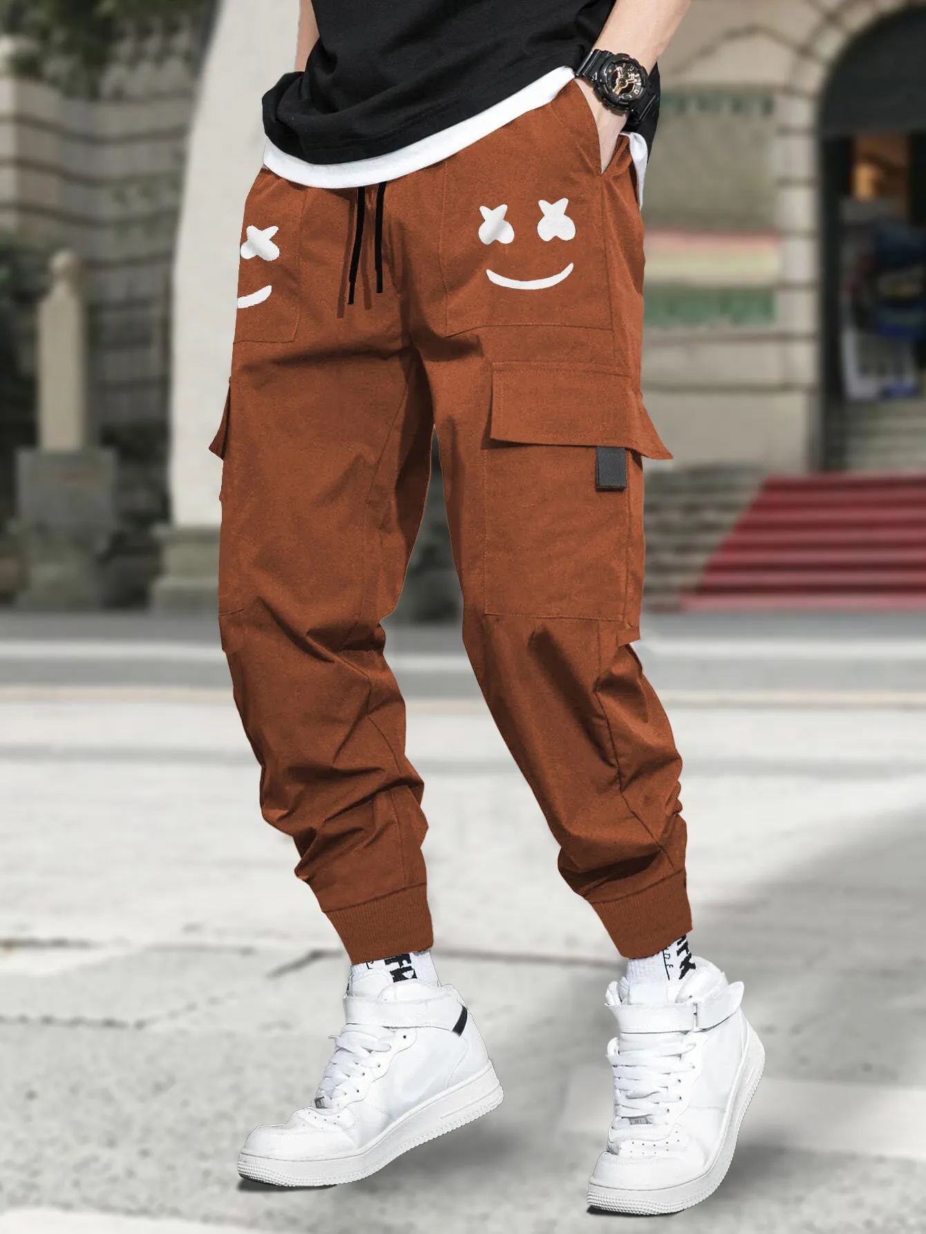 Men Marshmallow Printed Brown Cargo Pant