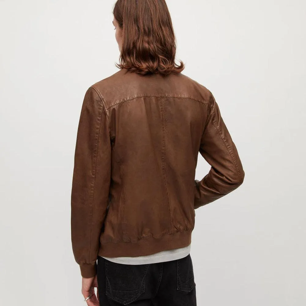 Men's Brown Lambskin Bomber Jacket