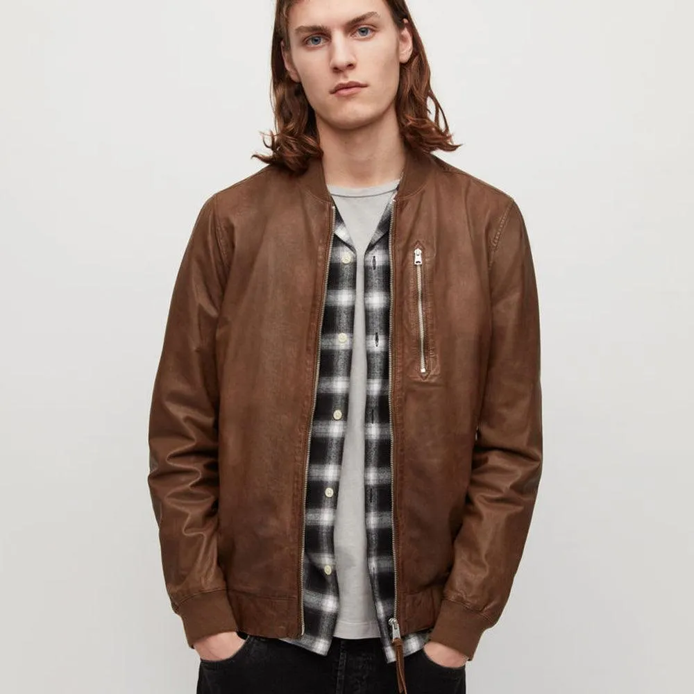 Men's Brown Lambskin Bomber Jacket