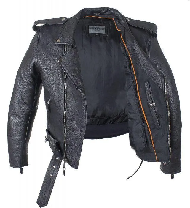 Mens Classic Police Style Motorcycle Jacket With Side Laces, MJ201-SS-DL