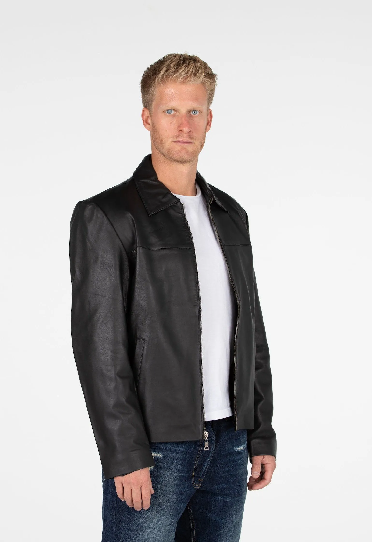 Mens Classic Zip Up Leather Jacket