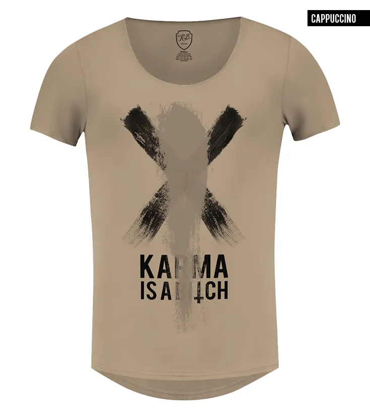 Men's Funny Slogan T-shirt "Karma is a B*tch"Khaki Gray Beige Tees / Color Option / MD808