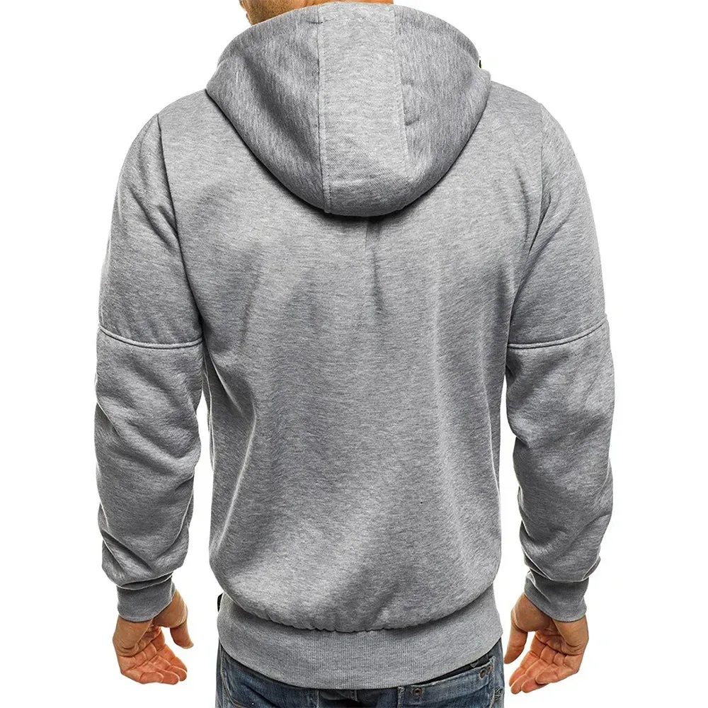 Men's hooded zipper jacket with pockets, custom logo image text, casual sports streetwear, men's cardigan wool sweater, fashion