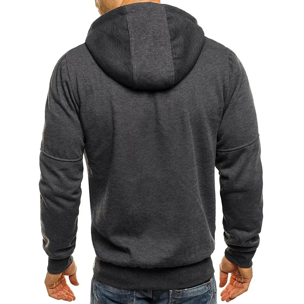 Men's hooded zipper jacket with pockets, custom logo image text, casual sports streetwear, men's cardigan wool sweater, fashion