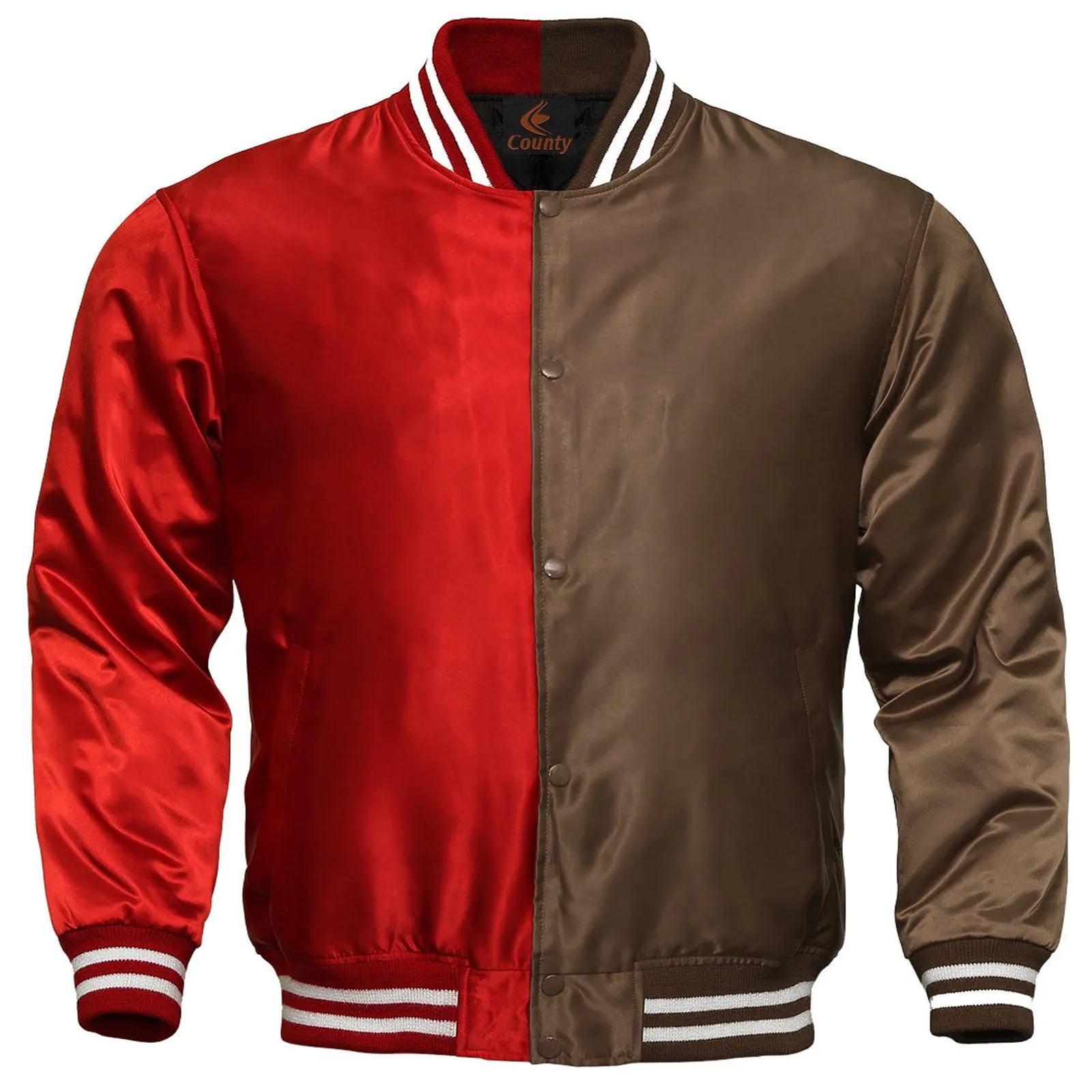 Mens Letterman Jacket Red Brown Satin Jacket Ladies Varsity Jacket