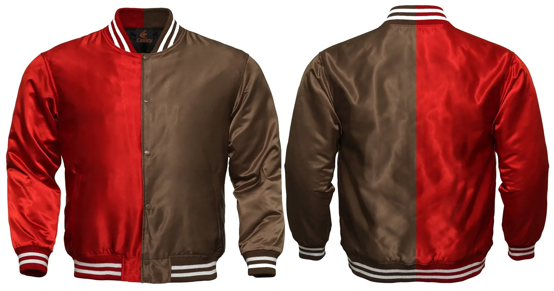 Mens Letterman Jacket Red Brown Satin Jacket Ladies Varsity Jacket