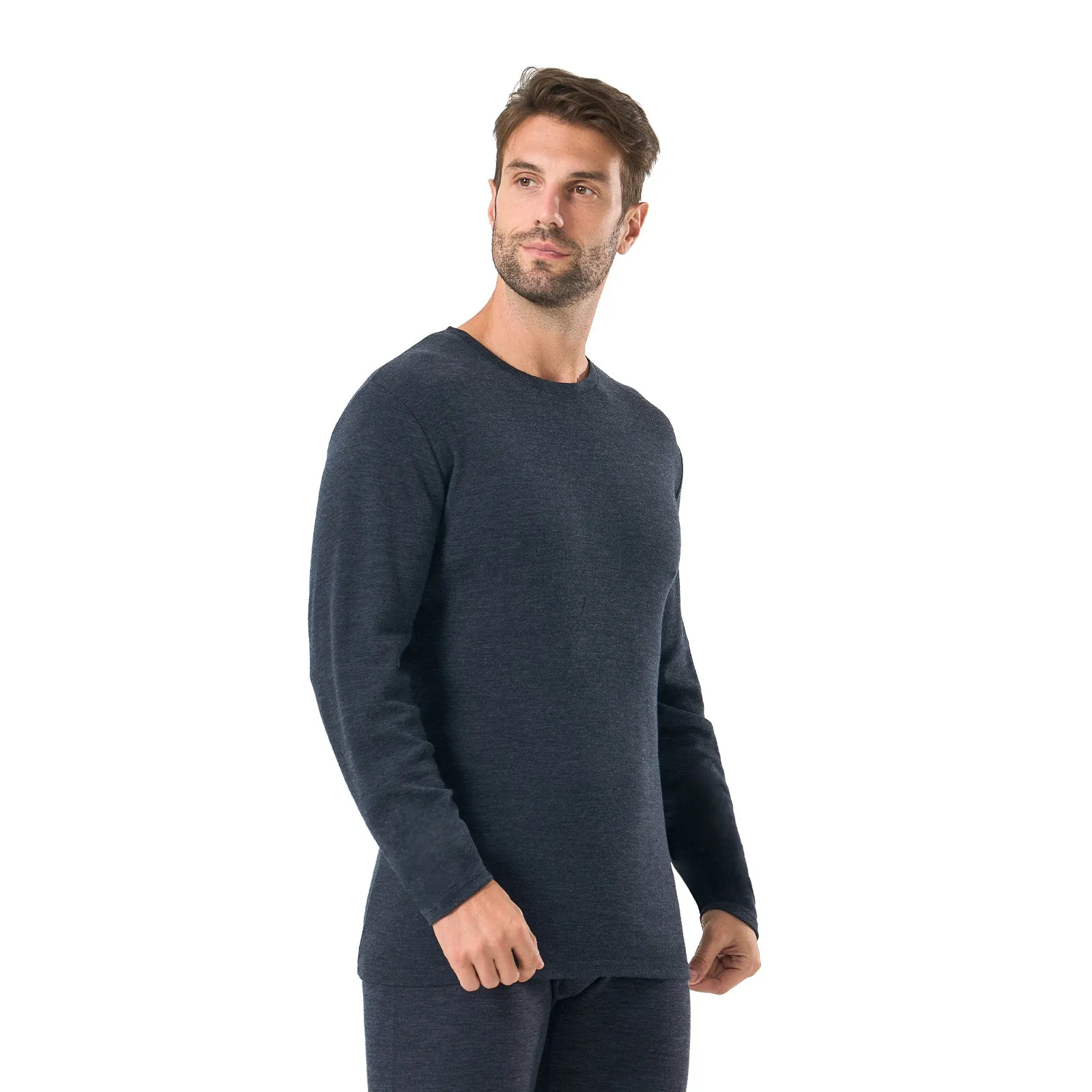 Men's Merino 250g Long Sleeve Crew Thermal Top Black Grey Heather