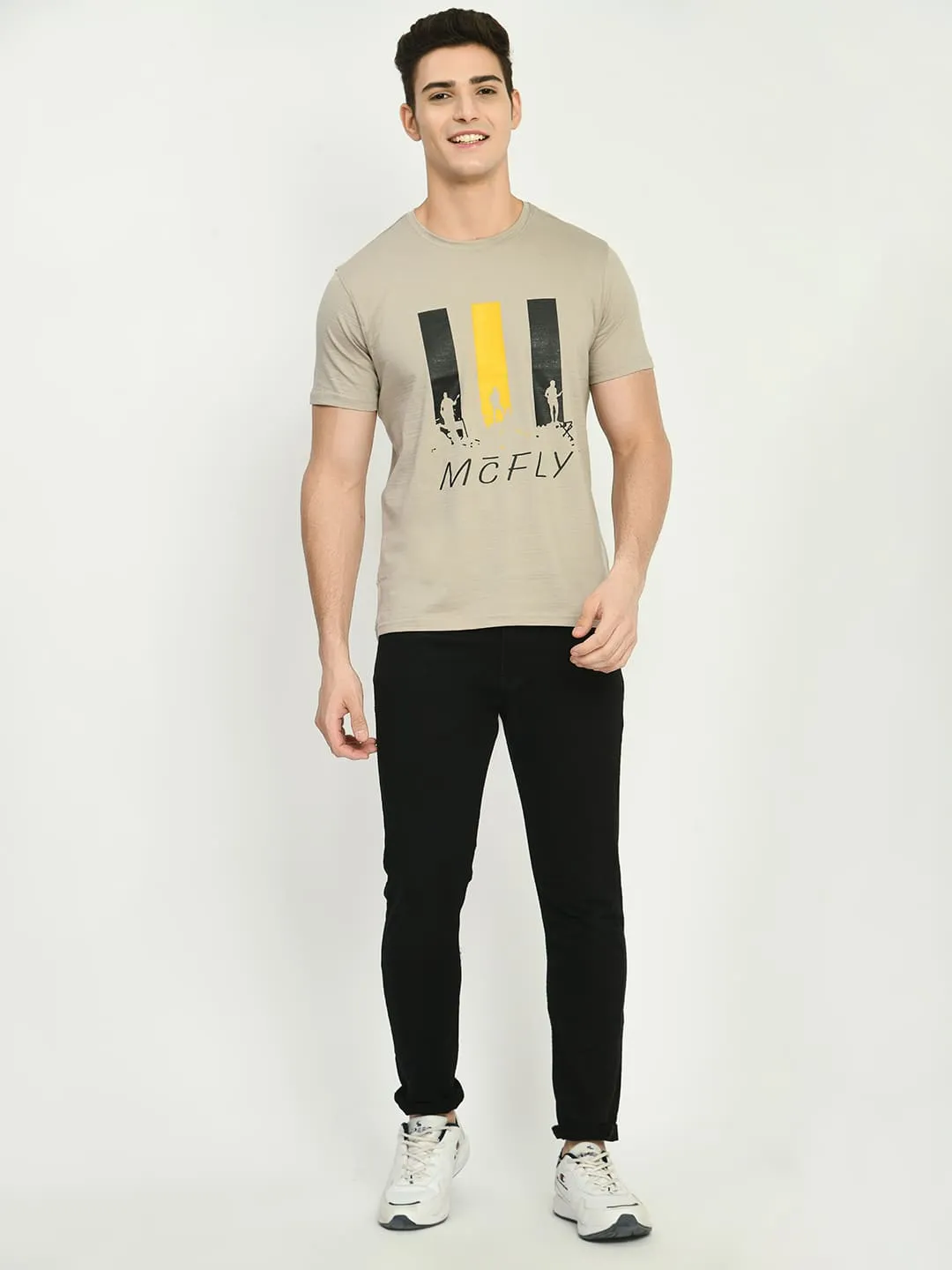 Men’s Printed Round Regular Fit T-Shirt - Grey