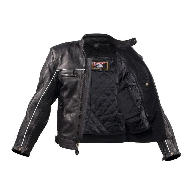 Men's Racer Jacket with Reflective Piping, MJ780-BLK-09-DL