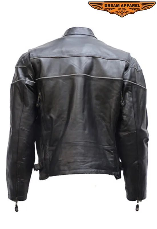 Mens Racing Motorcycle Jacket With Reflective Trim