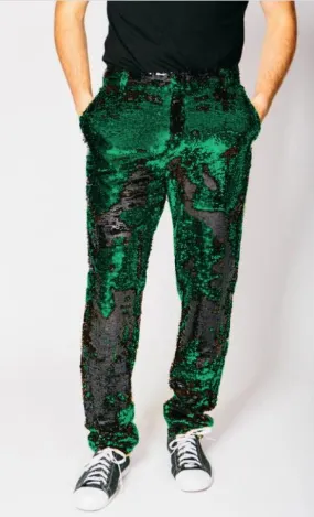 Mens Sequin Pants - Emerald Green Dress Party Pants