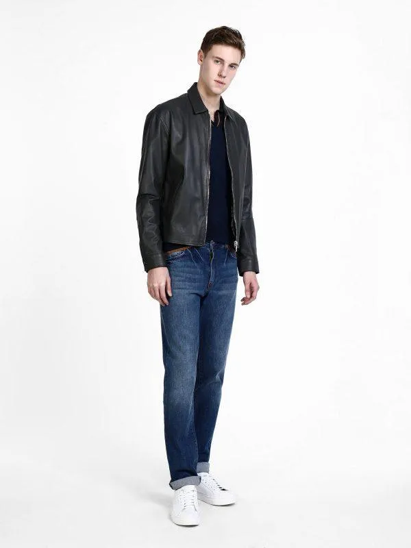 Men's Shirt Leather Jacket In Black