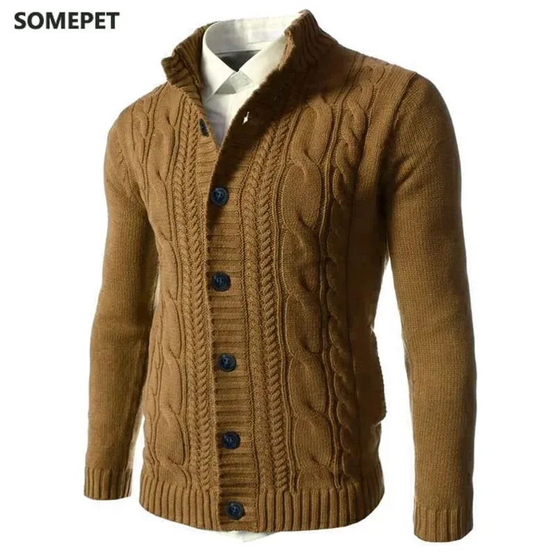 Men's Sweater Slim Fit Cardigan Knitted Single Breasted Button Winter Stand Collar Cardigan S4450721