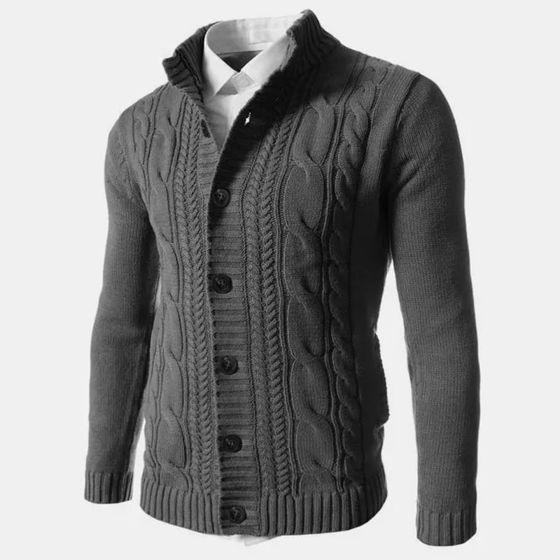 Men's Sweater Slim Fit Cardigan Knitted Single Breasted Button Winter Stand Collar Cardigan S4450721