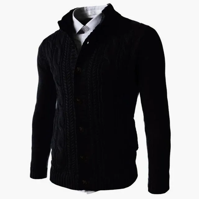 Men's Sweater Slim Fit Cardigan Knitted Single Breasted Button Winter Stand Collar Cardigan S4450721