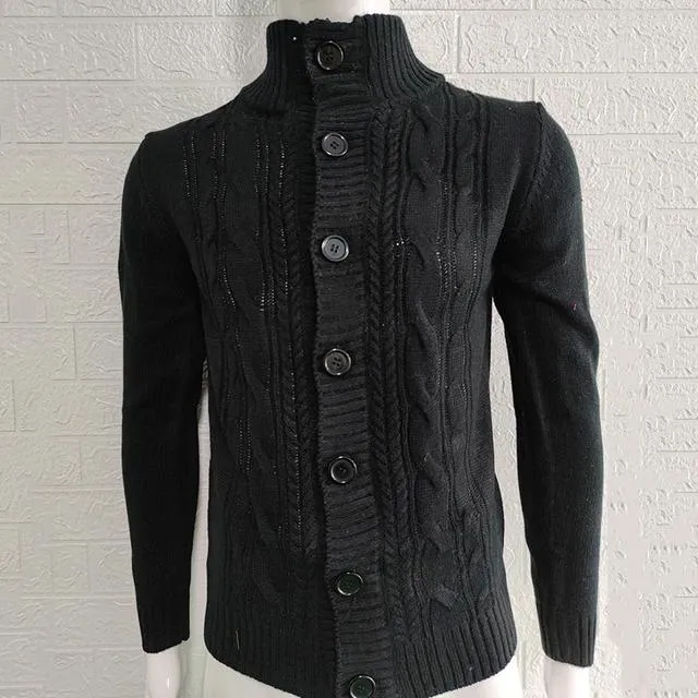 Men's Sweater Slim Fit Cardigan Knitted Single Breasted Button Winter Stand Collar Cardigan S4450721