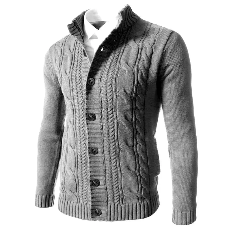 Men's Sweater Slim Fit Cardigan Knitted Single Breasted Button Winter Stand Collar Cardigan S4450721