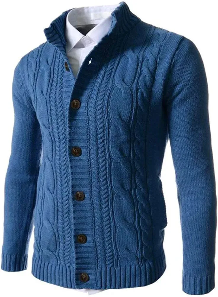 Men's Sweater Slim Fit Cardigan Knitted Single Breasted Button Winter Stand Collar Cardigan S4450721