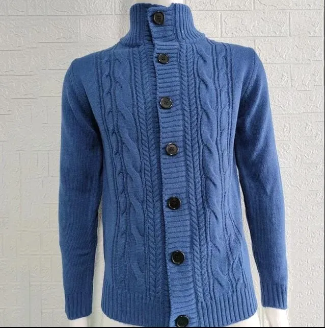 Men's Sweater Slim Fit Cardigan Knitted Single Breasted Button Winter Stand Collar Cardigan S4450721