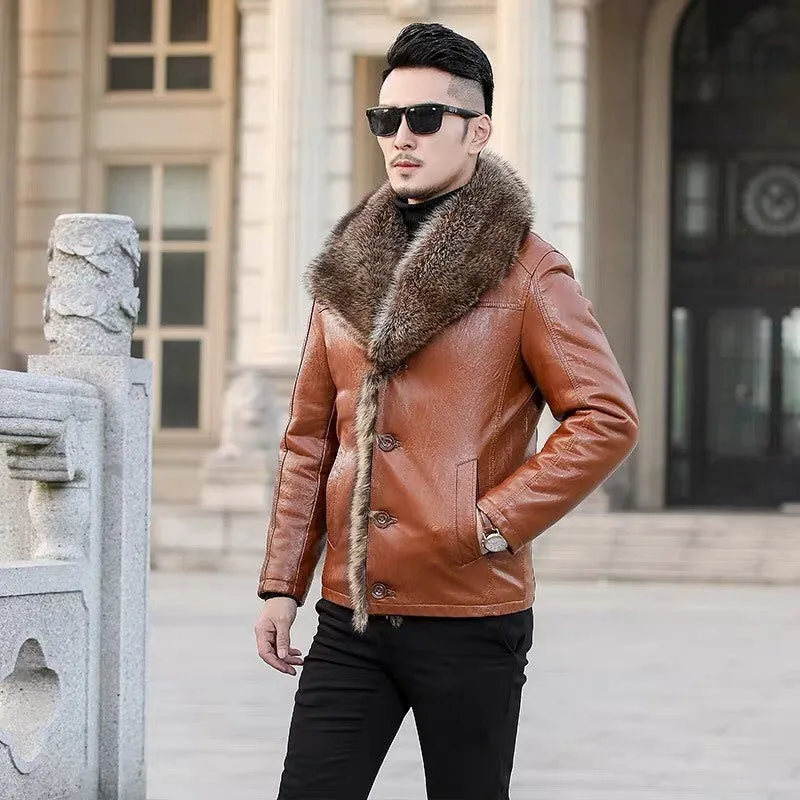 Men's Winter Thickened Leather Jacket Coat